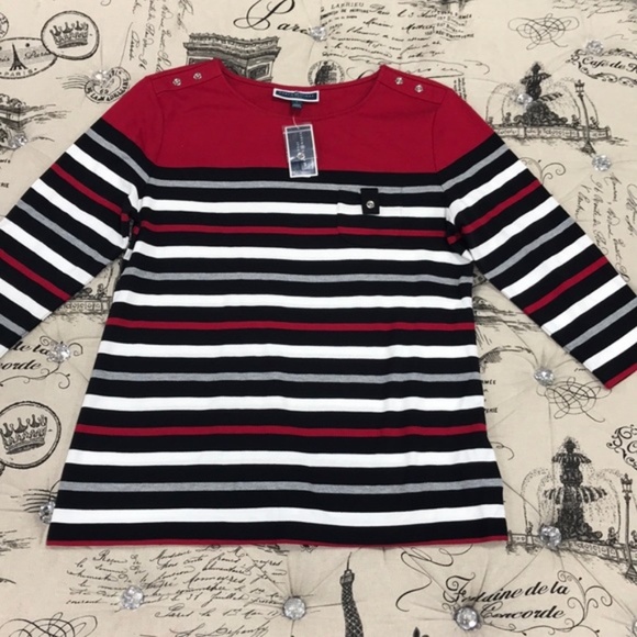 Karen Scott Sport Striped 3/4-Sleeve Top - Picture 3 of 6